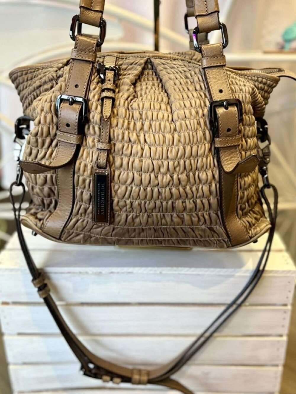 Burberry Pleated Leather Lowry Tote - Picture 2 of 9